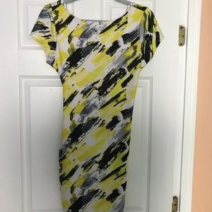 Black, white, and yellow dress.